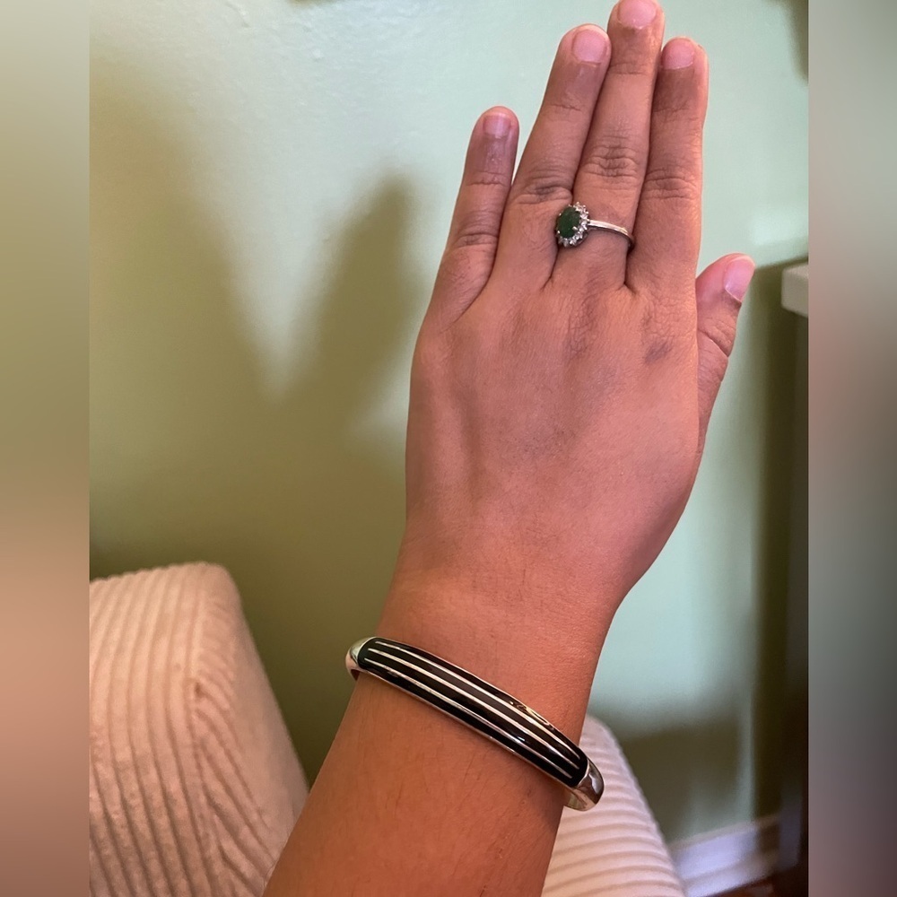 Black and silver enamel cuff bracelet